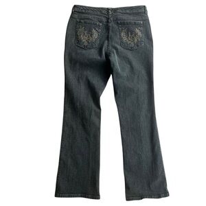 Chico’s Platinum Gray Bootcut Jeans Sz 2 (12) Embroidered Back Pockets